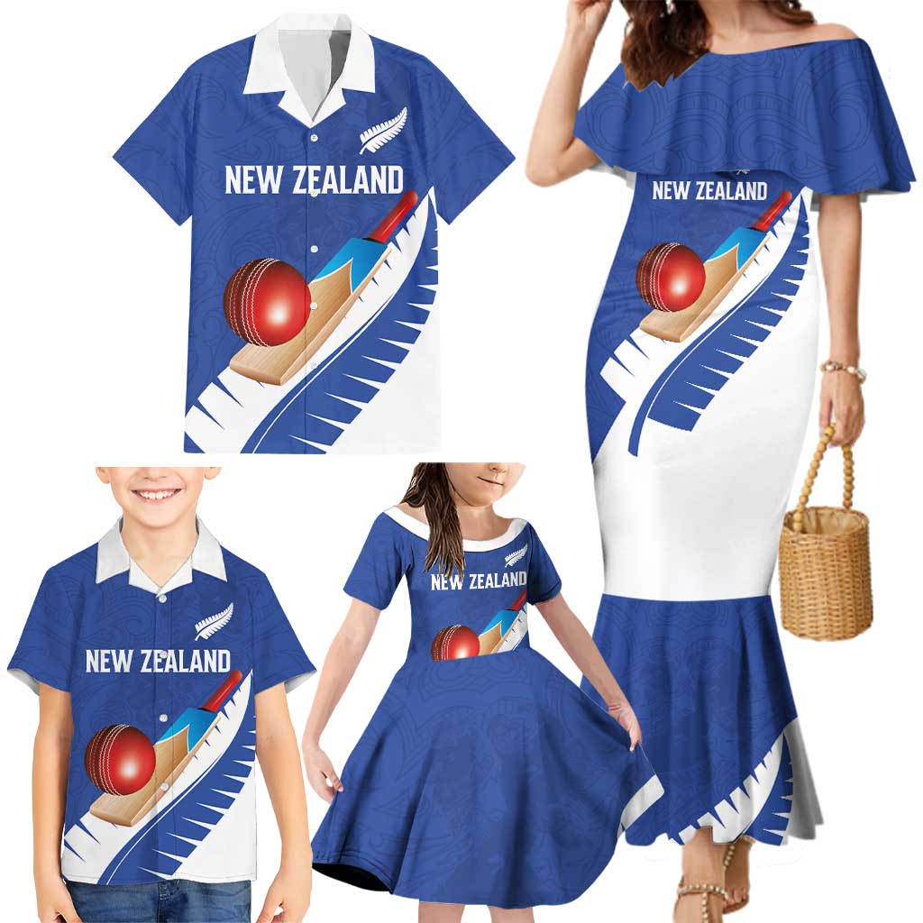 Custom New Zealand Cricket Family Matching Mermaid Dress and Hawaiian Shirt Kiwi Birds Haka Dance Blue Fern Sporty Style LT03 - Polynesian Pride