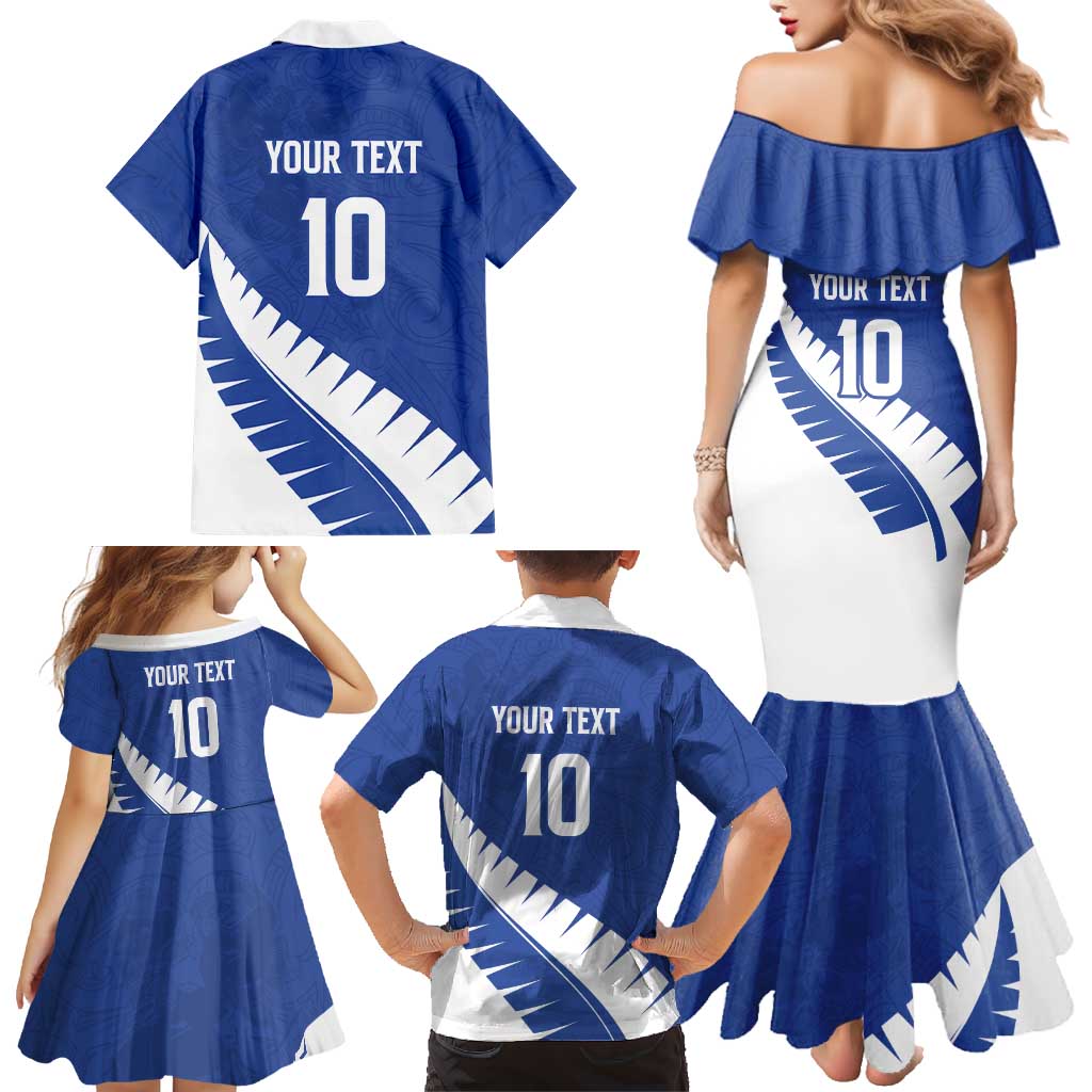 Custom New Zealand Cricket Family Matching Mermaid Dress and Hawaiian Shirt Kiwi Birds Haka Dance Blue Fern Sporty Style LT03 - Polynesian Pride