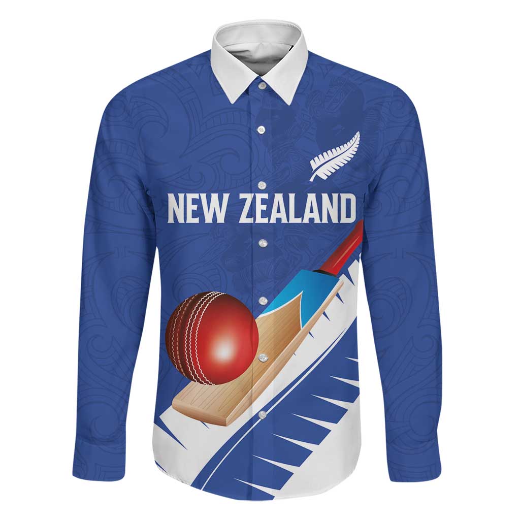 Custom New Zealand Cricket Family Matching Mermaid Dress and Hawaiian Shirt Kiwi Birds Haka Dance Blue Fern Sporty Style LT03 Dad's Shirt - Long Sleeve Blue - Polynesian Pride
