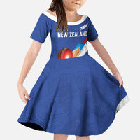 Custom New Zealand Cricket Family Matching Summer Maxi Dress and Hawaiian Shirt Kiwi Birds Haka Dance Blue Fern Sporty Style LT03 Daughter's Dress Blue - Polynesian Pride