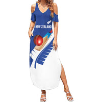Custom New Zealand Cricket Family Matching Summer Maxi Dress and Hawaiian Shirt Kiwi Birds Haka Dance Blue Fern Sporty Style LT03 Mom's Dress Blue - Polynesian Pride