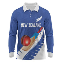 Custom New Zealand Cricket Long Sleeve Polo Shirt Kiwi Birds Haka Dance Blue Fern Sporty Style
