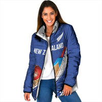 Custom New Zealand Cricket Padded Jacket Kiwi Birds Haka Dance Blue Fern Sporty Style