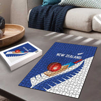 New Zealand Cricket Puzzle Kiwi Birds Haka Dance Blue Fern Sporty Style