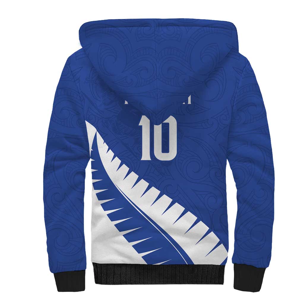 Custom New Zealand Cricket Sherpa Hoodie Kiwi Birds Haka Dance Blue Fern Sporty Style
