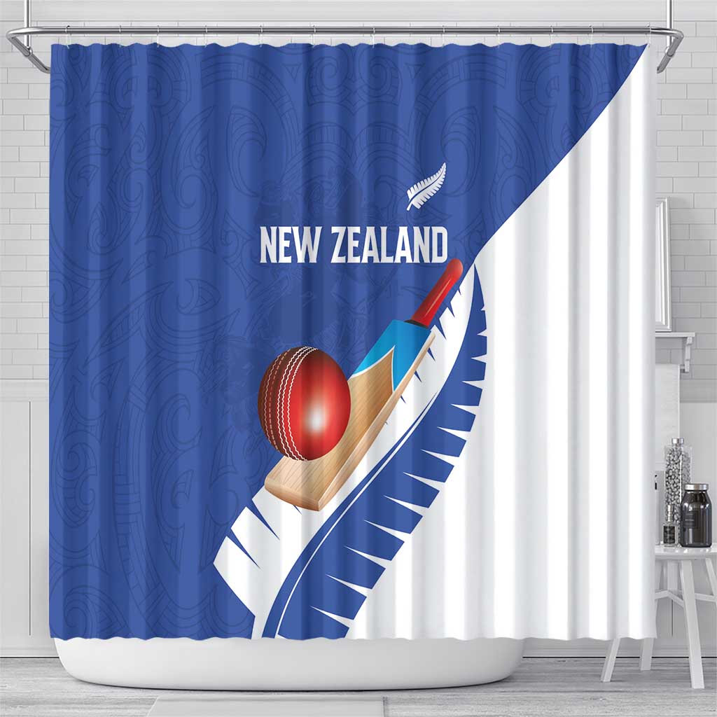 New Zealand Cricket Shower Curtain Kiwi Birds Haka Dance Blue Fern Sporty Style