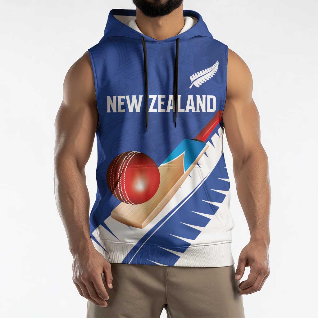 Custom New Zealand Cricket Sleeveless Hoodie Kiwi Birds Haka Dance Blue Fern Sporty Style