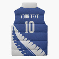 Custom New Zealand Cricket Sleeveless Puffer Jacket Kiwi Birds Haka Dance Blue Fern Sporty Style