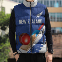 Custom New Zealand Cricket Sleeveless Puffer Jacket Kiwi Birds Haka Dance Blue Fern Sporty Style