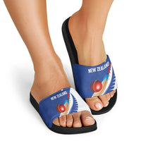 New Zealand Cricket Slide Sandals Kiwi Birds Haka Dance Blue Fern Sporty Style
