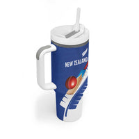 Custom New Zealand Cricket Tumbler With Handle Kiwi Birds Haka Dance Blue Fern Sporty Style
