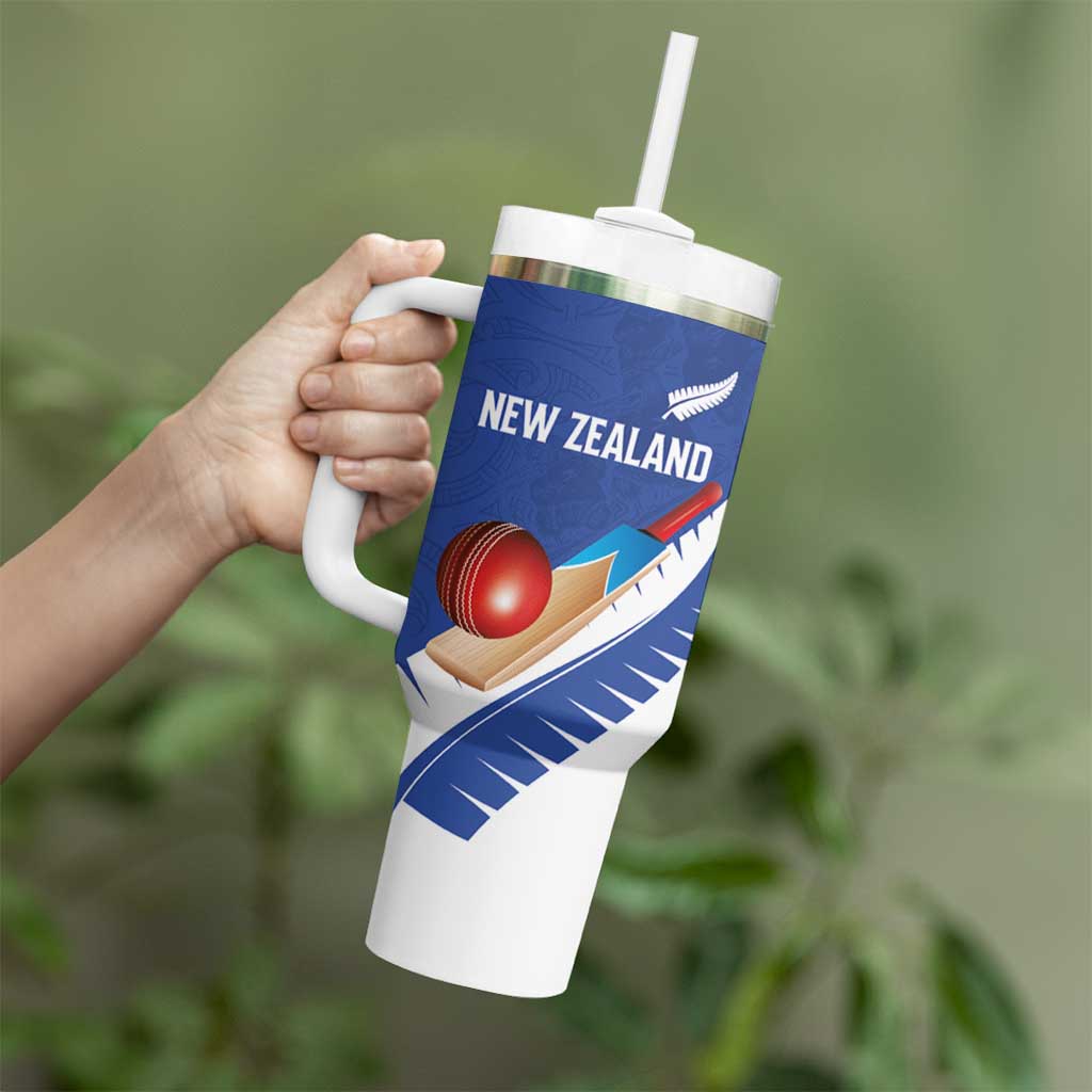 Custom New Zealand Cricket Tumbler With Handle Kiwi Birds Haka Dance Blue Fern Sporty Style
