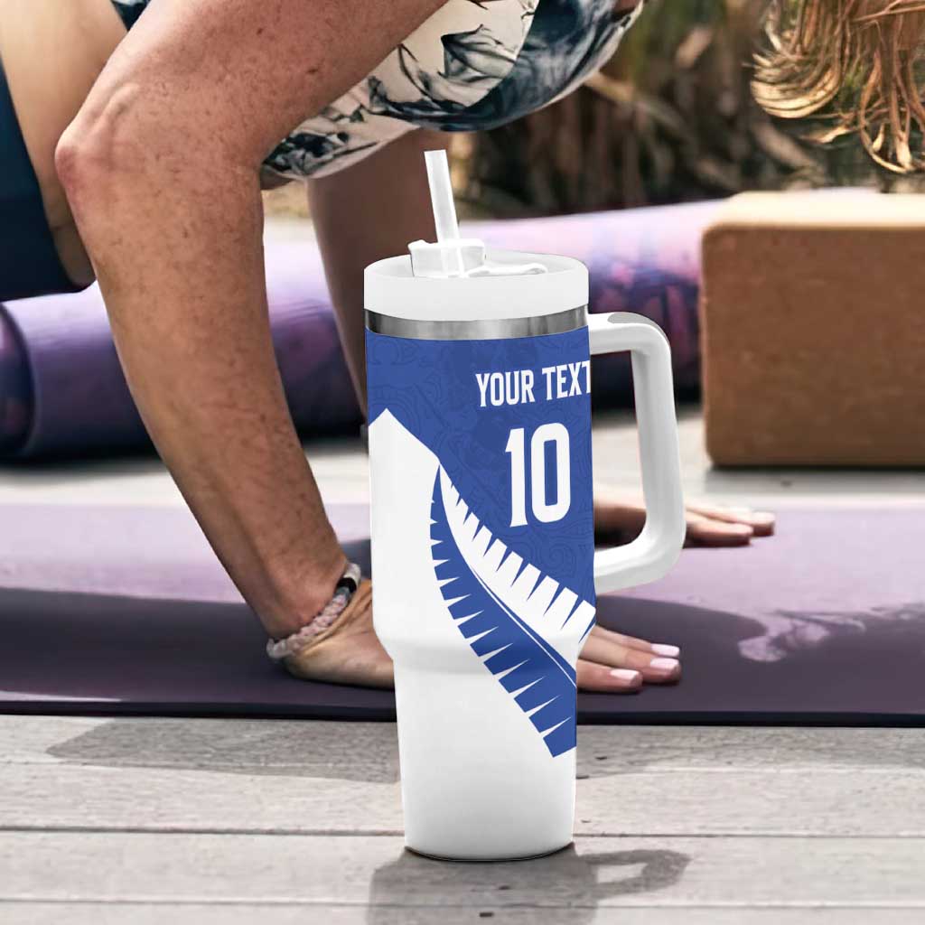 Custom New Zealand Cricket Tumbler With Handle Kiwi Birds Haka Dance Blue Fern Sporty Style