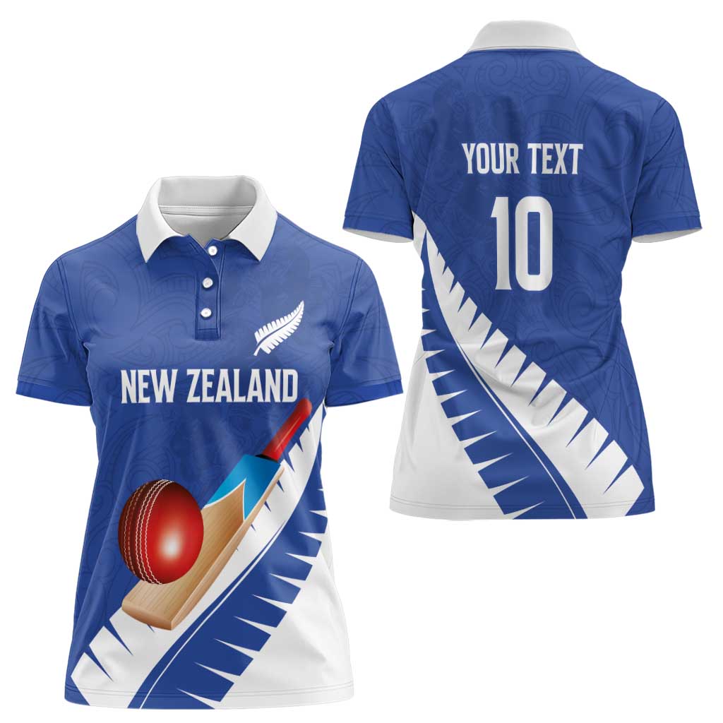 Custom New Zealand Cricket Women Polo Shirt Kiwi Birds Haka Dance Blue Fern Sporty Style