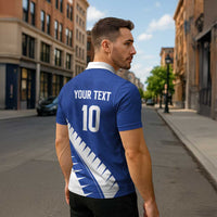 Custom New Zealand Cricket Zipper Polo Shirt Kiwi Birds Haka Dance Blue Fern Sporty Style