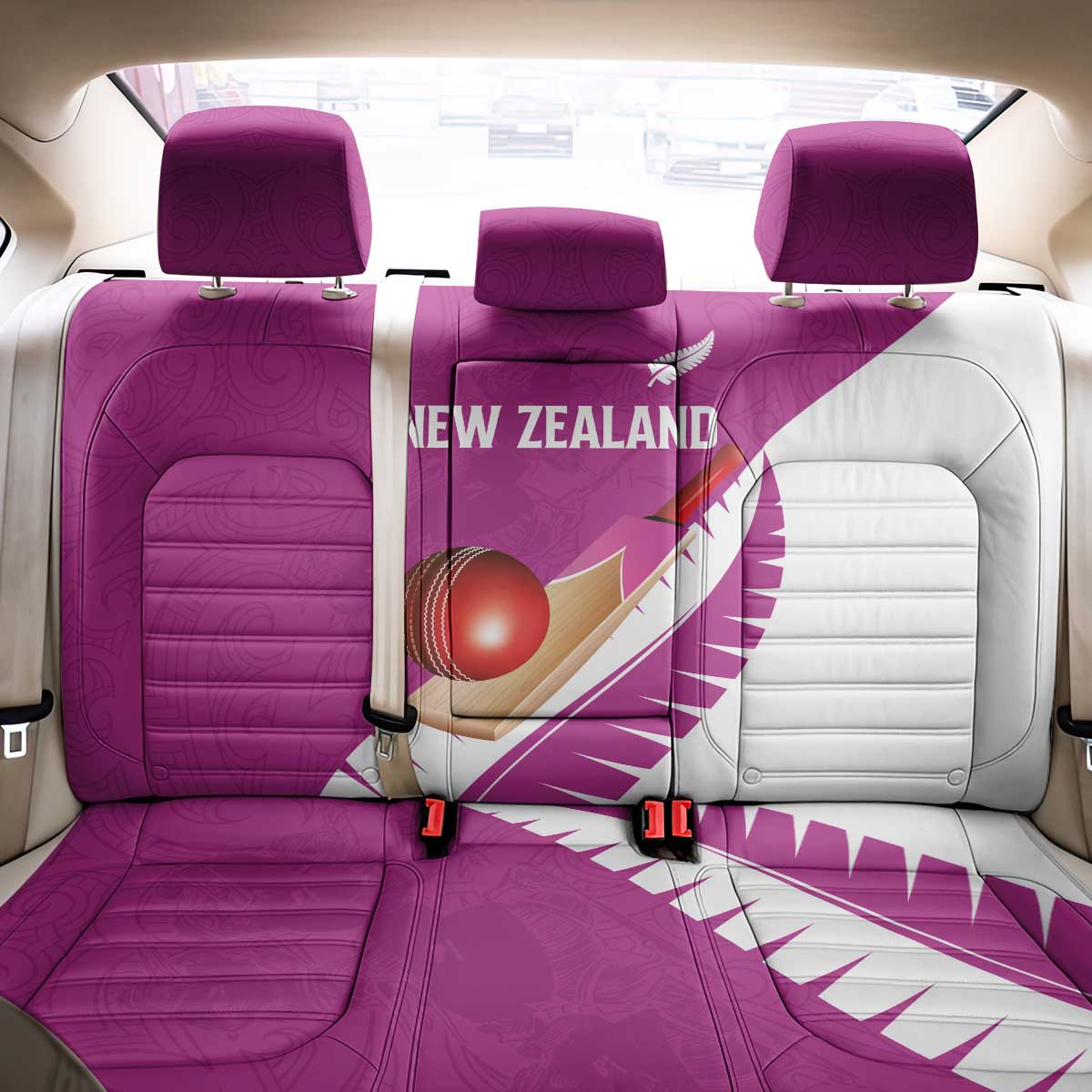 New Zealand Cricket Back Car Seat Cover Kiwi Birds Haka Dance Pink Fern Sporty Style