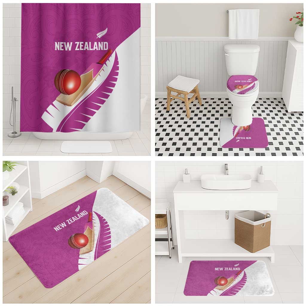 New Zealand Cricket Bathroom Set Kiwi Birds Haka Dance Pink Fern Sporty Style