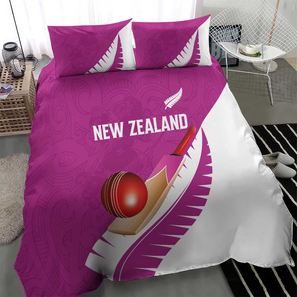New Zealand Cricket Bedding Set Kiwi Birds Haka Dance Pink Fern Sporty Style