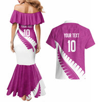 Custom New Zealand Cricket Couples Matching Mermaid Dress and Hawaiian Shirt Kiwi Birds Haka Dance Pink Fern Sporty Style