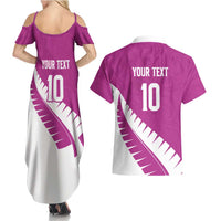 Custom New Zealand Cricket Couples Matching Summer Maxi Dress and Hawaiian Shirt Kiwi Birds Haka Dance Pink Fern Sporty Style