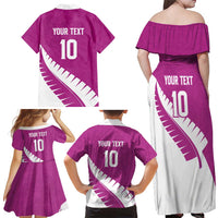 Custom New Zealand Cricket Family Matching Off Shoulder Maxi Dress and Hawaiian Shirt Kiwi Birds Haka Dance Pink Fern Sporty Style LT03 - Polynesian Pride
