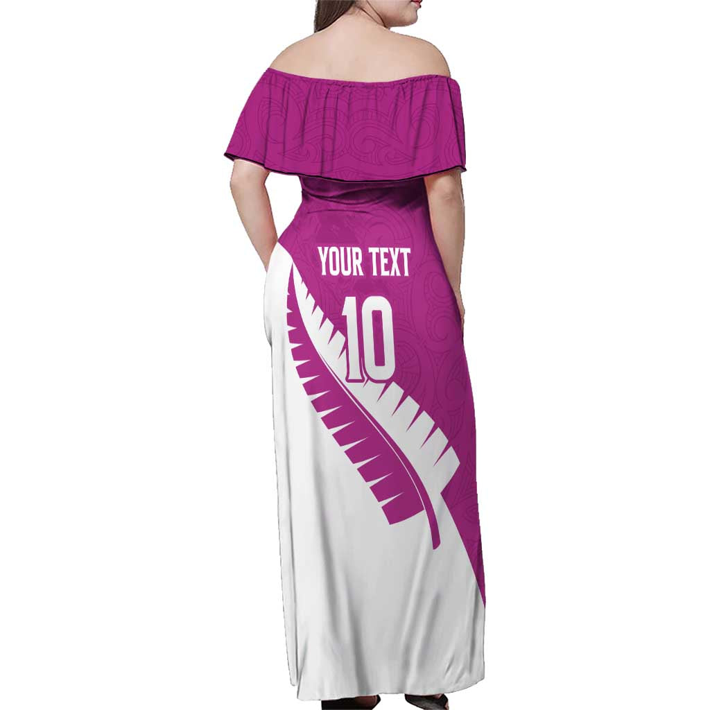 Custom New Zealand Cricket Family Matching Off Shoulder Maxi Dress and Hawaiian Shirt Kiwi Birds Haka Dance Pink Fern Sporty Style LT03 - Polynesian Pride