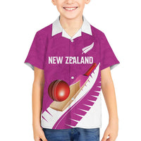 Custom New Zealand Cricket Family Matching Off Shoulder Maxi Dress and Hawaiian Shirt Kiwi Birds Haka Dance Pink Fern Sporty Style LT03 Son's Shirt Pink - Polynesian Pride