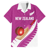 Custom New Zealand Cricket Family Matching Off Shoulder Short Dress and Hawaiian Shirt Kiwi Birds Haka Dance Pink Fern Sporty Style LT03 Dad's Shirt - Short Sleeve Pink - Polynesian Pride