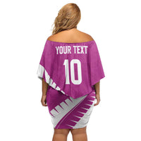 Custom New Zealand Cricket Family Matching Off Shoulder Short Dress and Hawaiian Shirt Kiwi Birds Haka Dance Pink Fern Sporty Style LT03 - Polynesian Pride