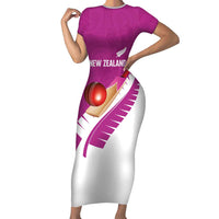 Custom New Zealand Cricket Family Matching Short Sleeve Bodycon Dress and Hawaiian Shirt Kiwi Birds Haka Dance Pink Fern Sporty Style