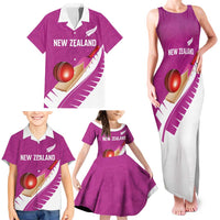 Custom New Zealand Cricket Family Matching Tank Maxi Dress and Hawaiian Shirt Kiwi Birds Haka Dance Pink Fern Sporty Style LT03 - Polynesian Pride