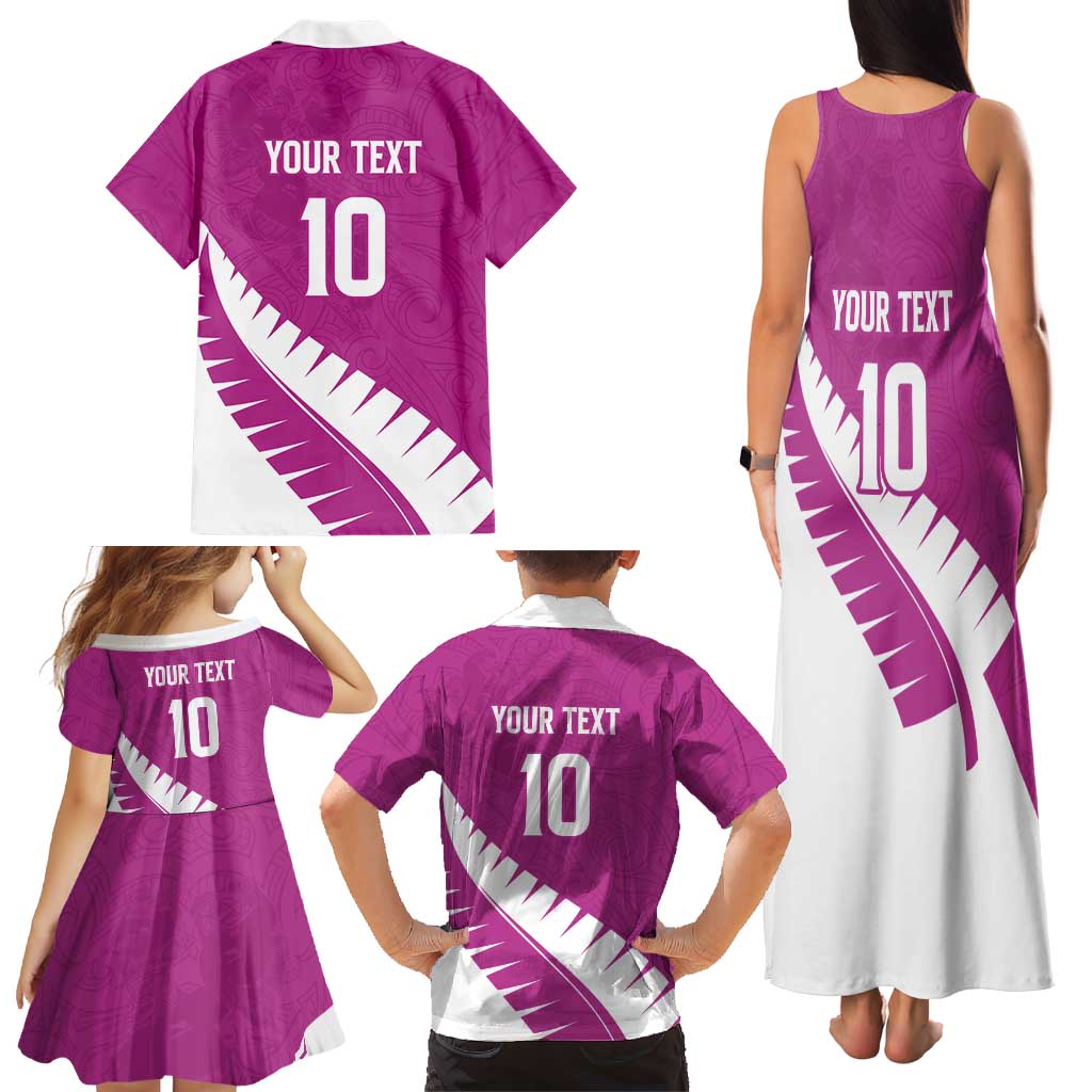Custom New Zealand Cricket Family Matching Tank Maxi Dress and Hawaiian Shirt Kiwi Birds Haka Dance Pink Fern Sporty Style LT03 - Polynesian Pride