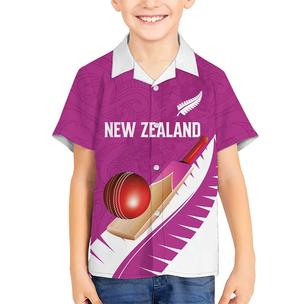 Custom New Zealand Cricket Family Matching Tank Maxi Dress and Hawaiian Shirt Kiwi Birds Haka Dance Pink Fern Sporty Style LT03 Son's Shirt Pink - Polynesian Pride