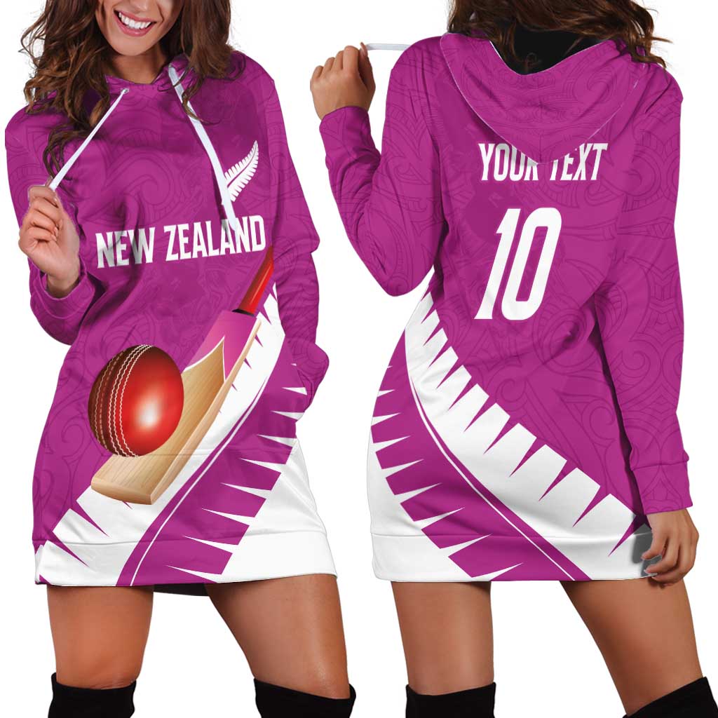 Custom New Zealand Cricket Hoodie Dress Kiwi Birds Haka Dance Pink Fern Sporty Style