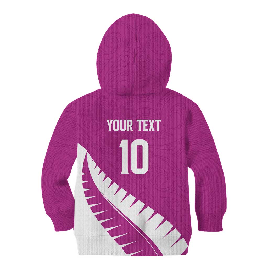 Custom New Zealand Cricket Kid Hoodie Kiwi Birds Haka Dance Pink Fern Sporty Style
