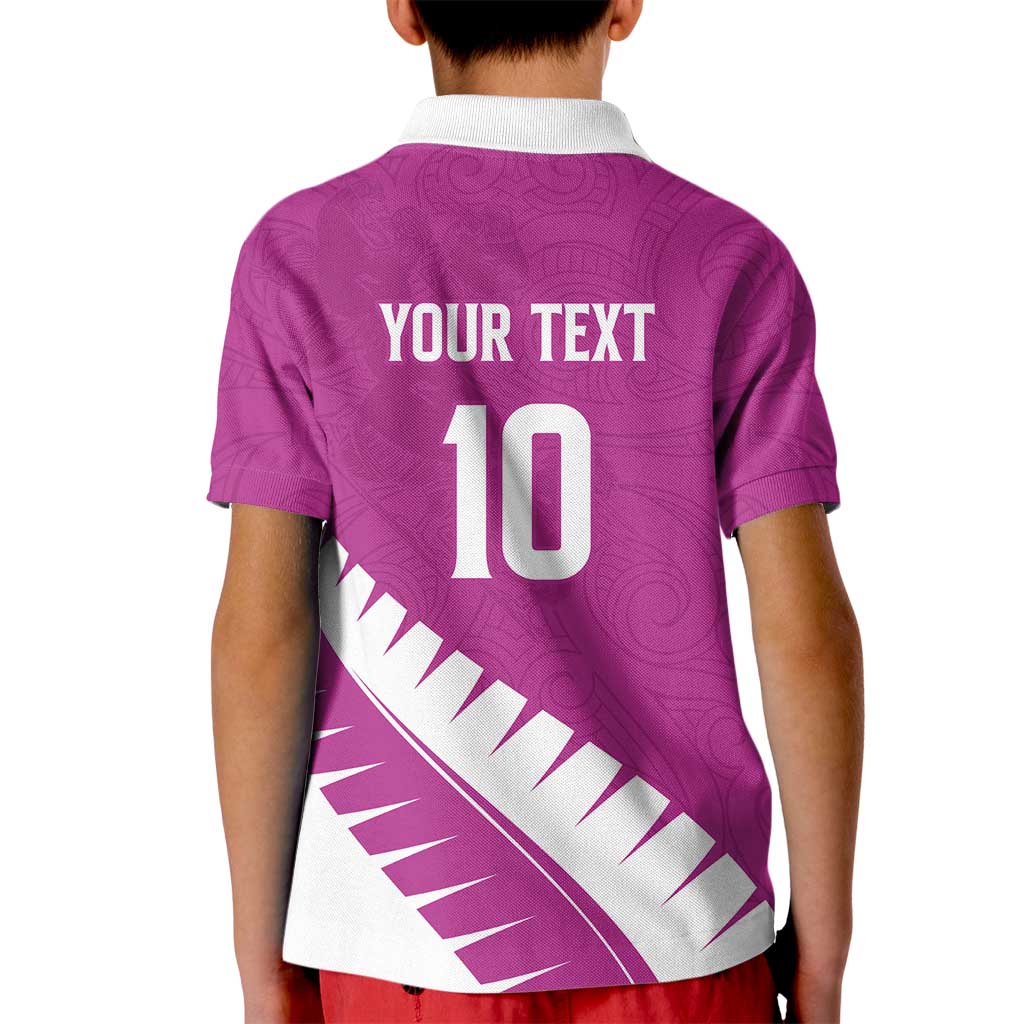 Custom New Zealand Cricket Kid Polo Shirt Kiwi Birds Haka Dance Pink Fern Sporty Style