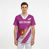 Custom New Zealand Cricket Scrub Top Kiwi Birds Haka Dance Pink Fern Sporty Style