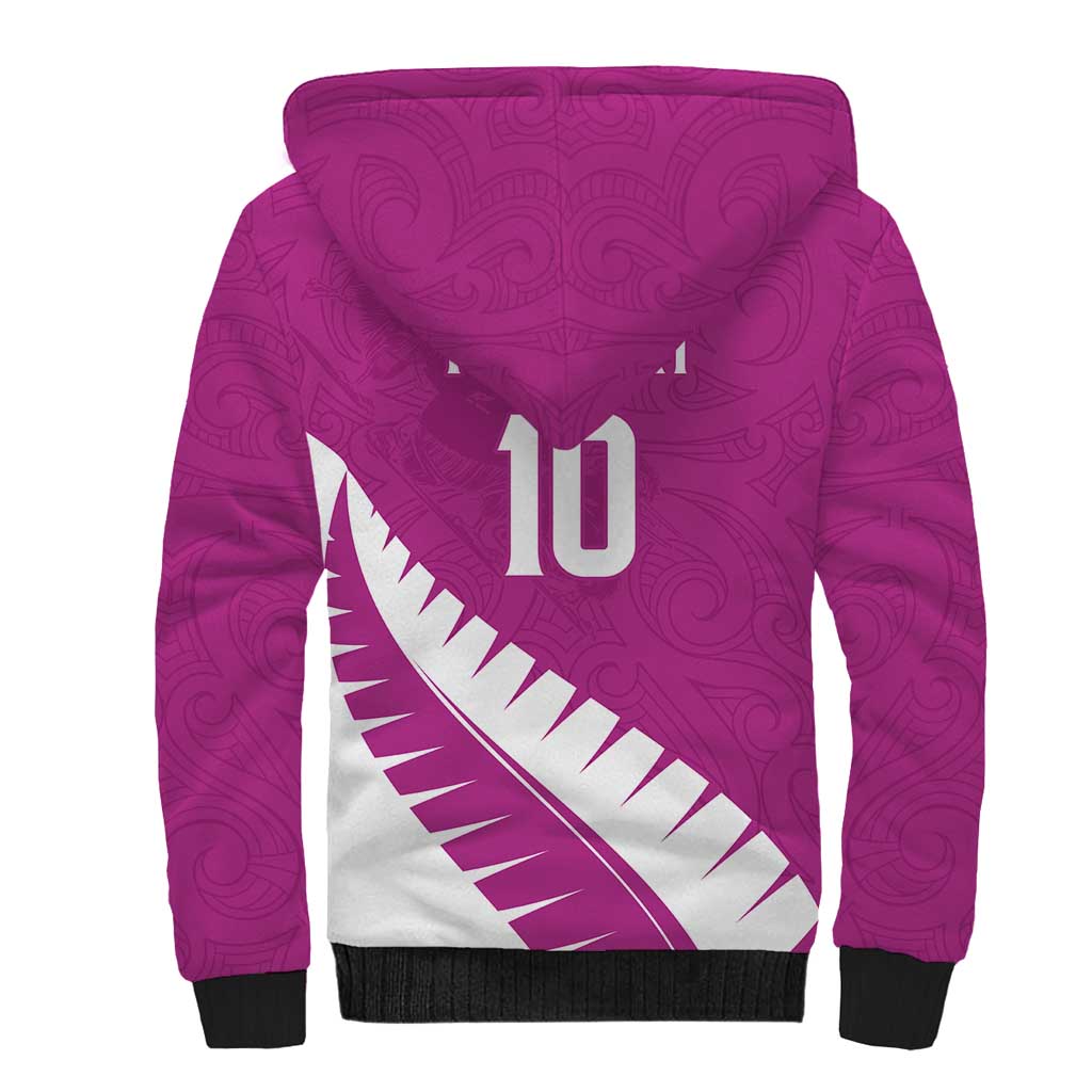 Custom New Zealand Cricket Sherpa Hoodie Kiwi Birds Haka Dance Pink Fern Sporty Style