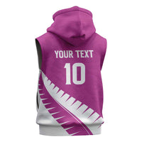 Custom New Zealand Cricket Sleeveless Zip Hoodie Kiwi Birds Haka Dance Pink Fern Sporty Style