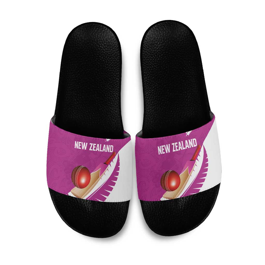 New Zealand Cricket Slide Sandals Kiwi Birds Haka Dance Pink Fern Sporty Style