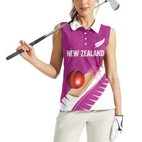 Custom New Zealand Cricket Women Sleeveless Polo Shirt Kiwi Birds Haka Dance Pink Fern Sporty Style