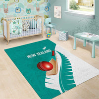 New Zealand Cricket Area Rug Kiwi Birds Haka Dance Turquoise Fern Sporty Style