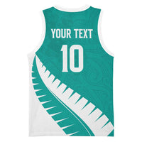 Custom New Zealand Cricket Basketball Jersey Kiwi Birds Haka Dance Turquoise Fern Sporty Style