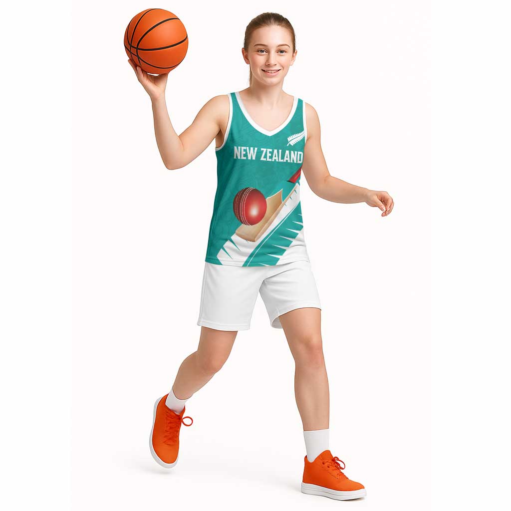 Custom New Zealand Cricket Basketball Jersey Kiwi Birds Haka Dance Turquoise Fern Sporty Style