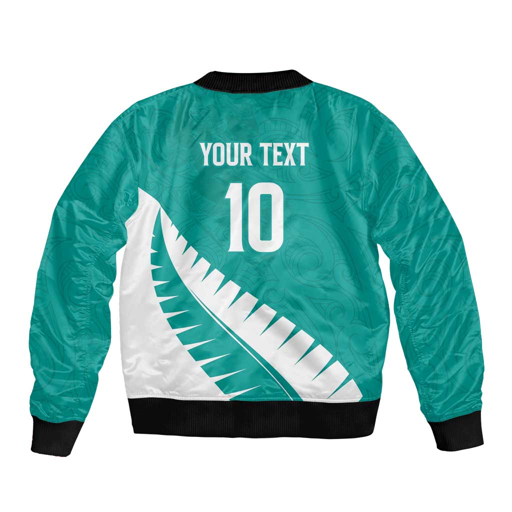 Custom New Zealand Cricket Bomber Jacket Kiwi Birds Haka Dance Turquoise Fern Sporty Style