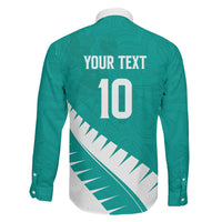 Custom New Zealand Cricket Family Matching Off The Shoulder Long Sleeve Dress and Hawaiian Shirt Kiwi Birds Haka Dance Turquoise Fern Sporty Style