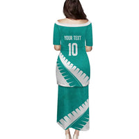 Custom New Zealand Cricket Family Matching Puletasi and Hawaiian Shirt Kiwi Birds Haka Dance Turquoise Fern Sporty Style