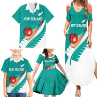 Custom New Zealand Cricket Family Matching Summer Maxi Dress and Hawaiian Shirt Kiwi Birds Haka Dance Turquoise Fern Sporty Style