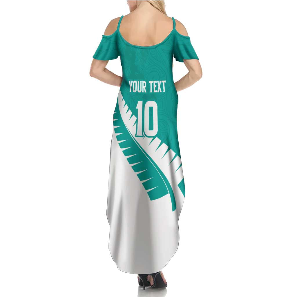 Custom New Zealand Cricket Family Matching Summer Maxi Dress and Hawaiian Shirt Kiwi Birds Haka Dance Turquoise Fern Sporty Style