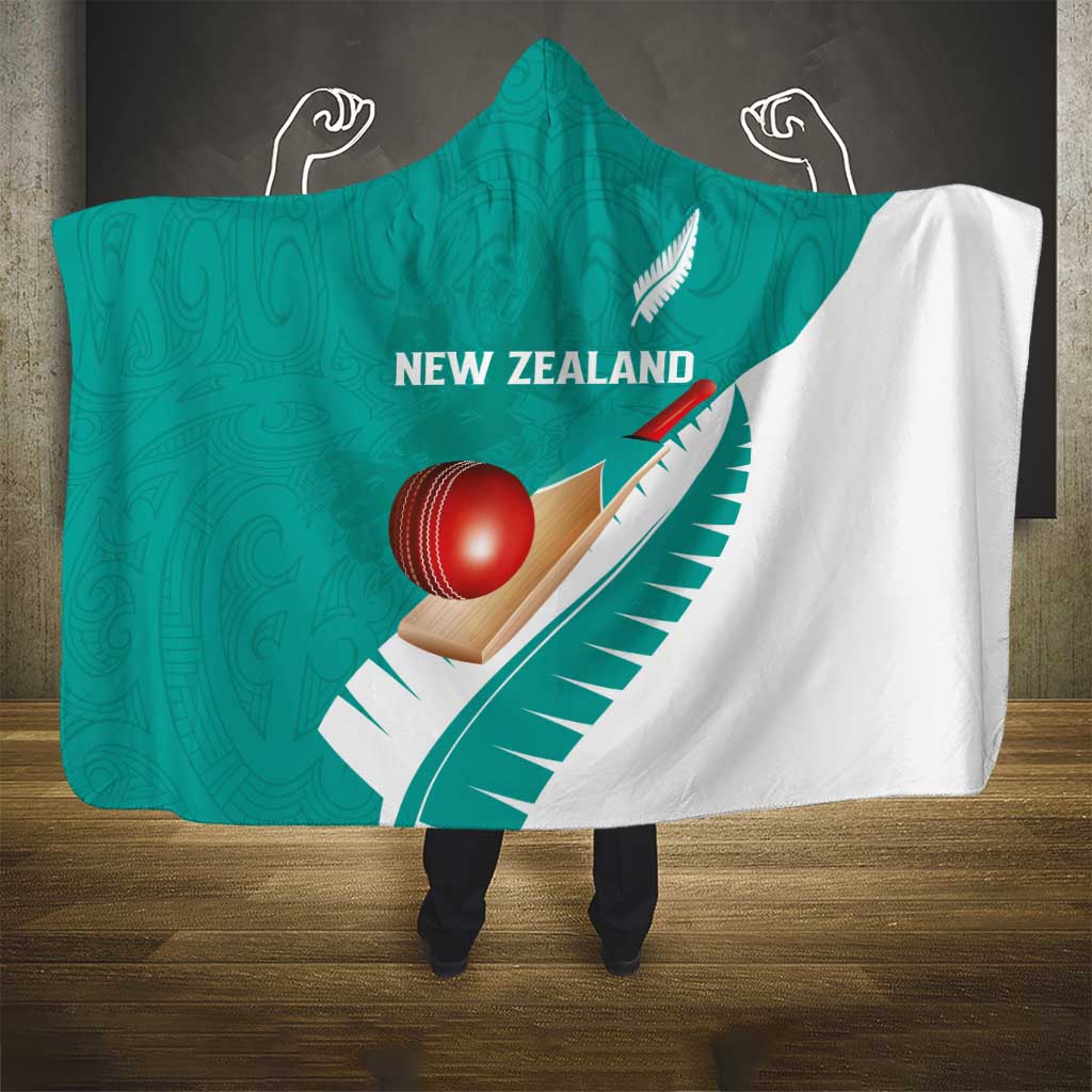 New Zealand Cricket Hooded Blanket Kiwi Birds Haka Dance Turquoise Fern Sporty Style